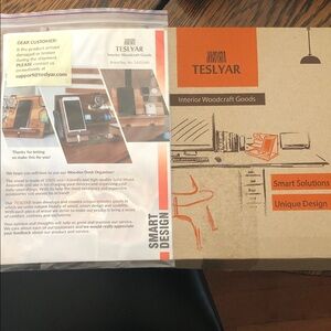 Teslyar Wooden Desk Organizer - Natural Brown with Orange Accents